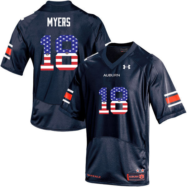 Men's Auburn Tigers #18 Jayvaughn Myers USA Flag Fashion Navy College Stitched Football Jersey